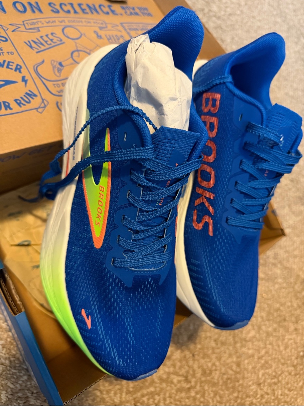 Brooks Women's Running Shoes in Royal Blue with Neon Green and Orange Accents - Picture 6 of 13